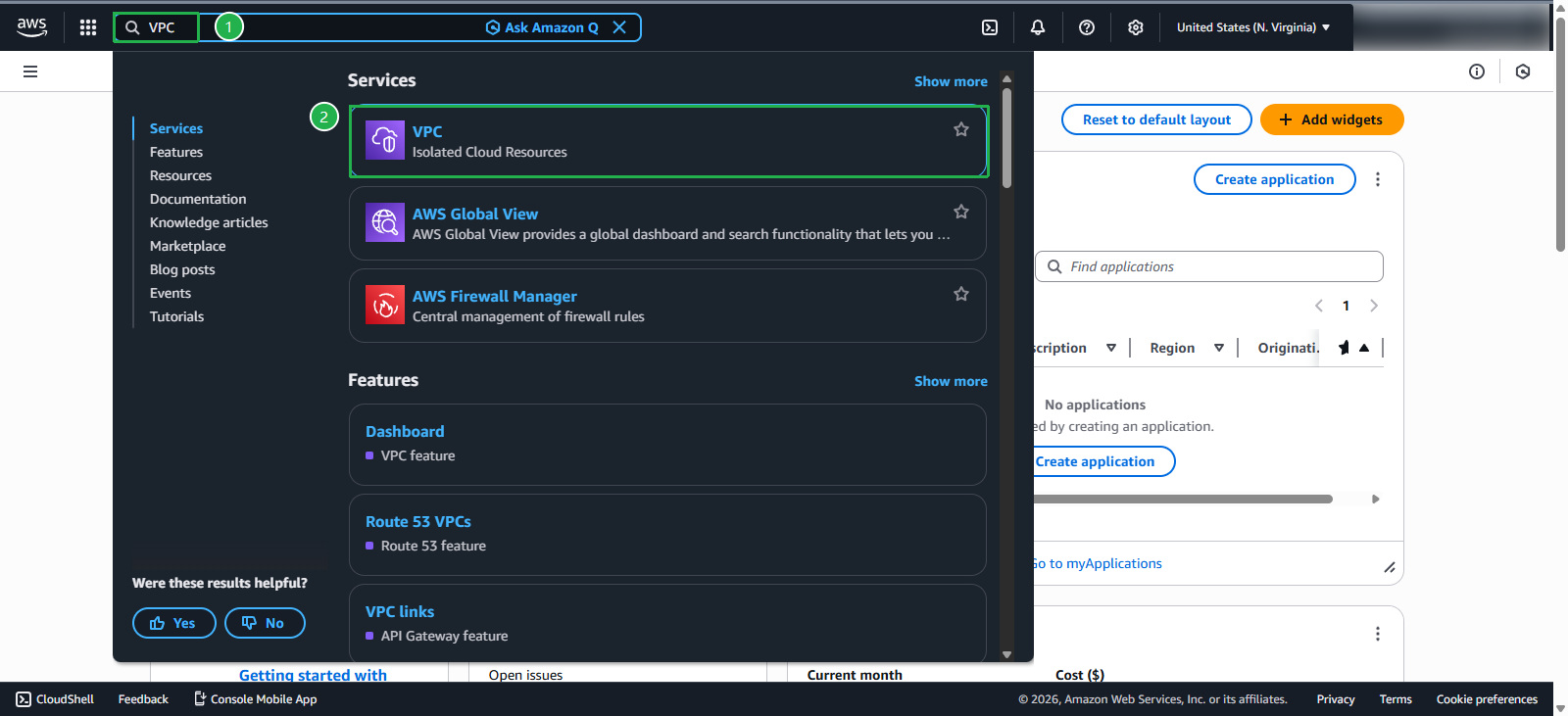 VPC Console Navigation