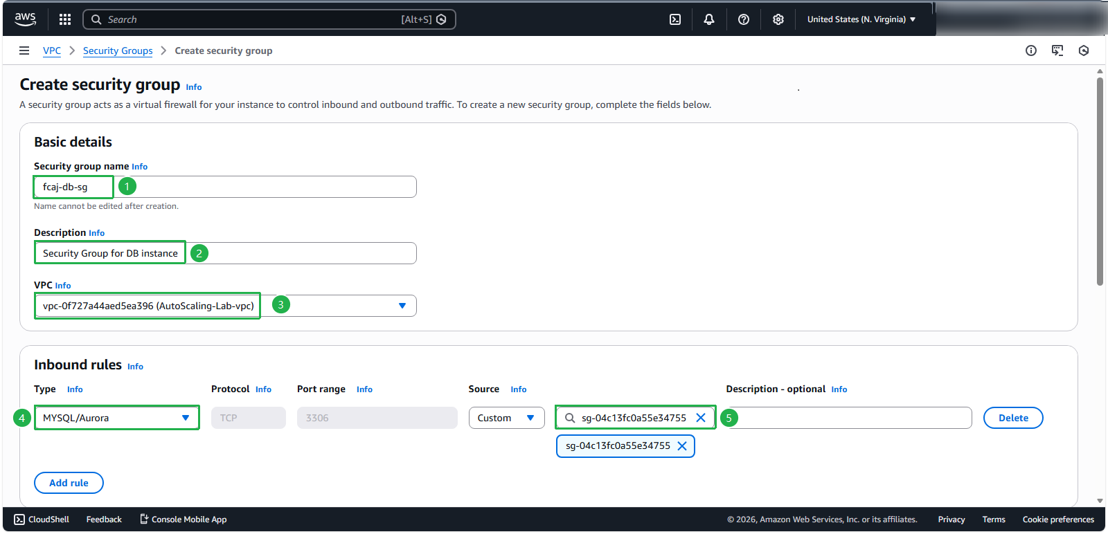 Database Security Group Configuration