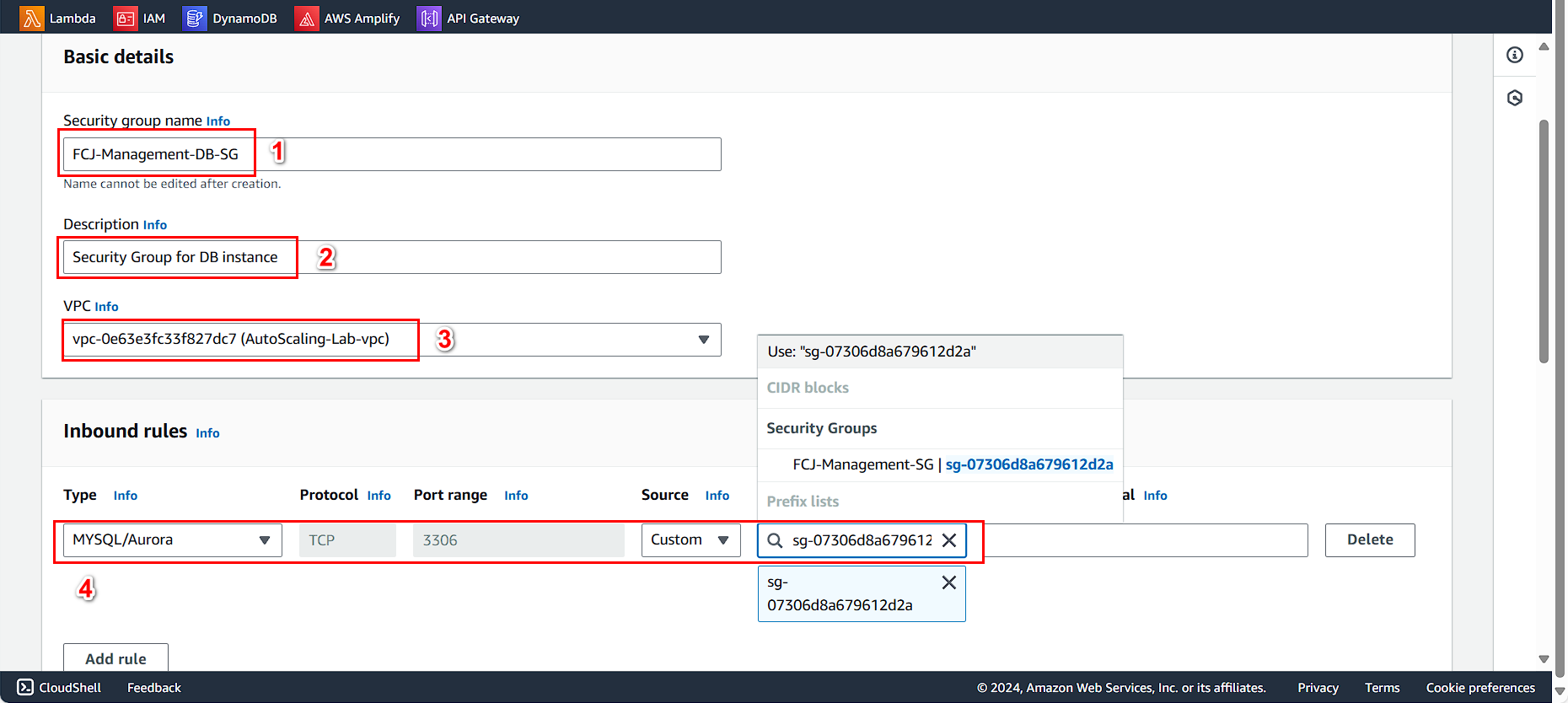 Database Security Group Configuration