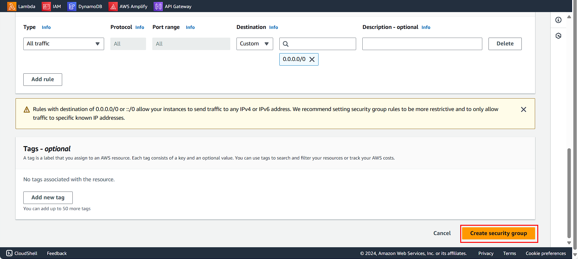 Database Security Group Creation