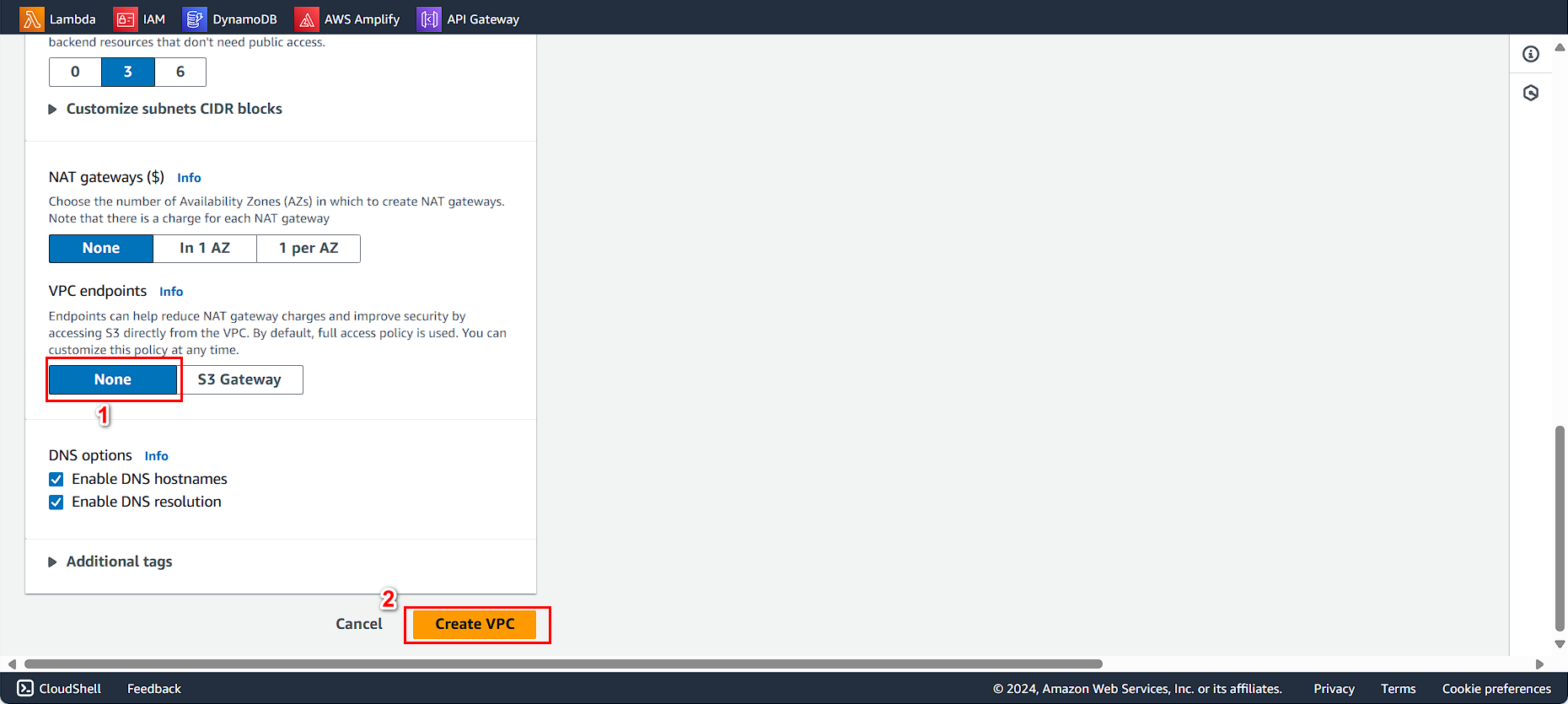 Create VPC Final Step