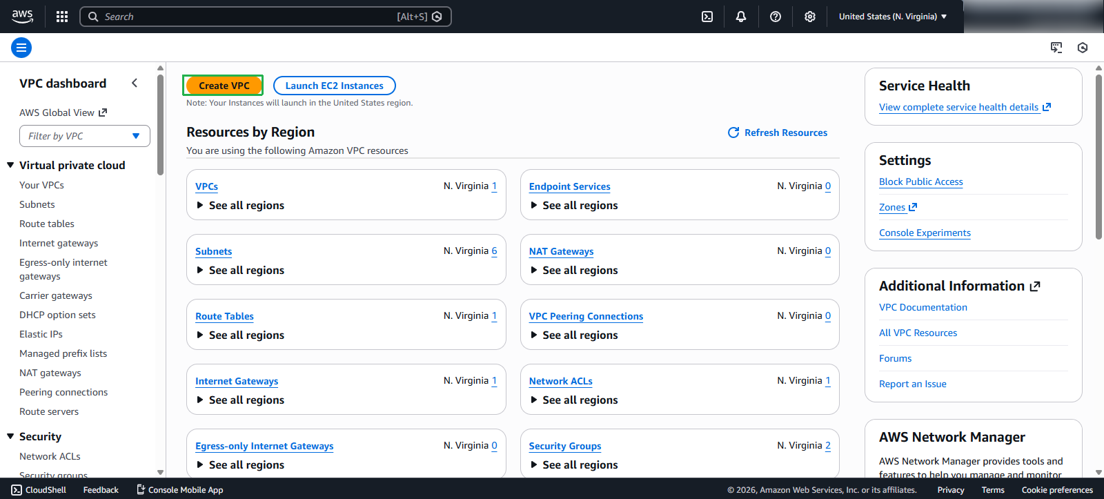 Create VPC Button