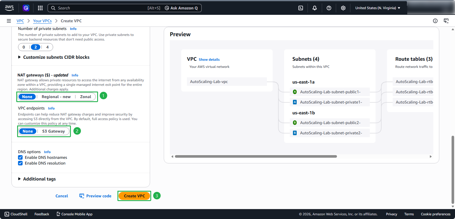 Create VPC Final Step