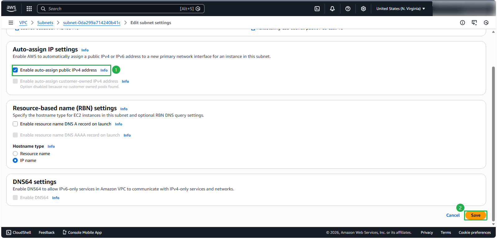 Enable Auto-assign Public IP