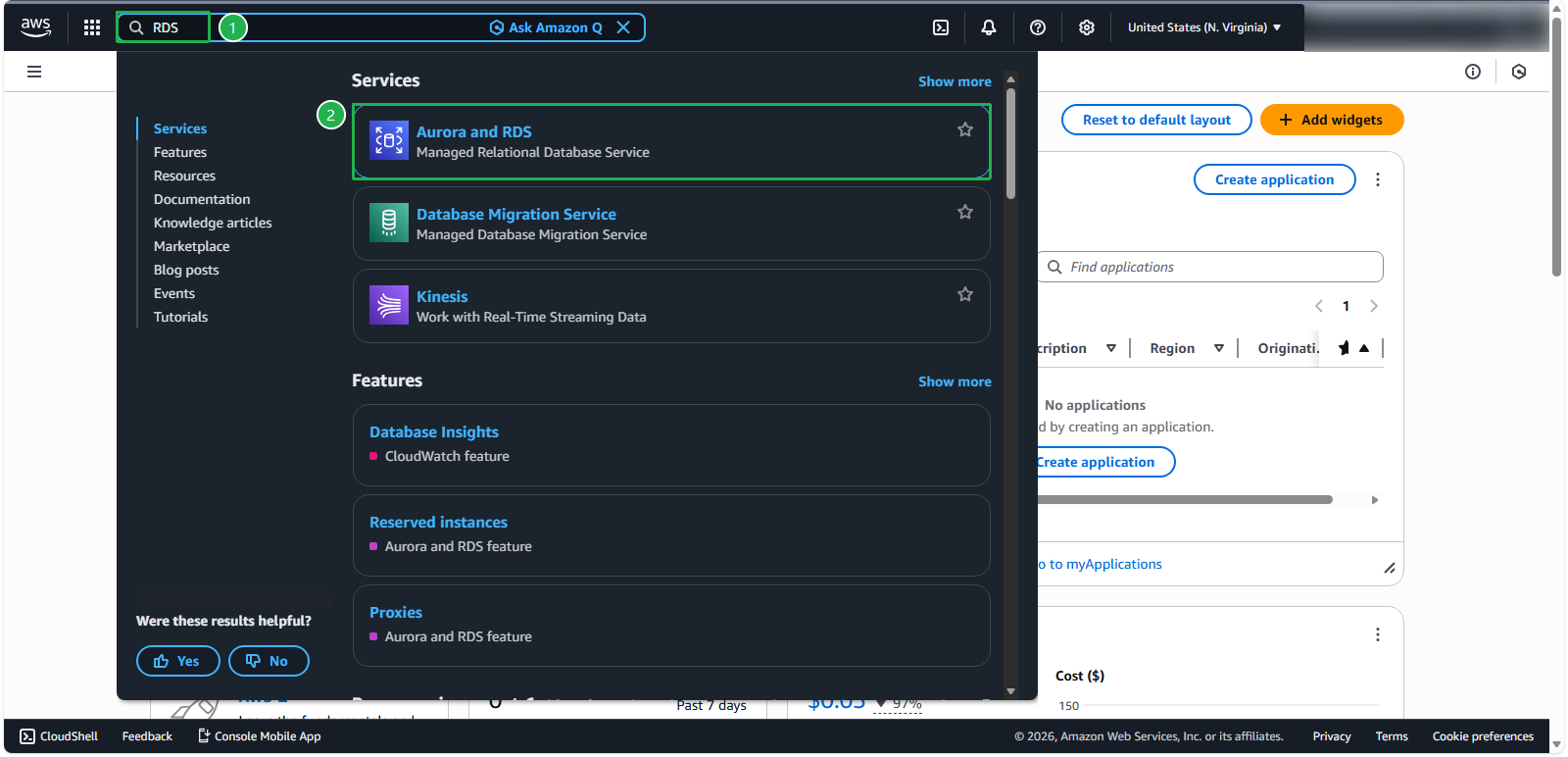 RDS Console Navigation