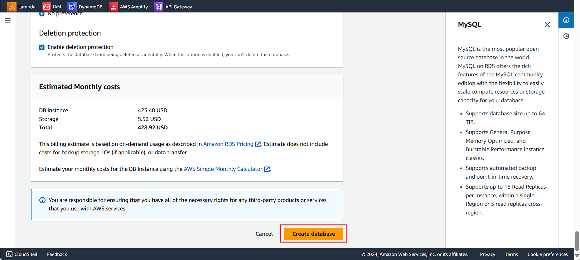 Create Database Button