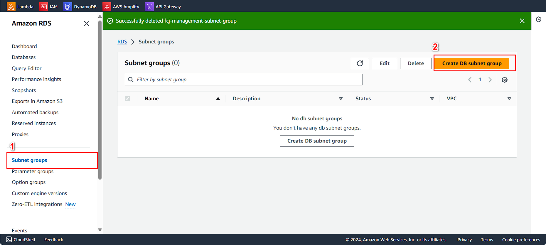 Create DB Subnet Group