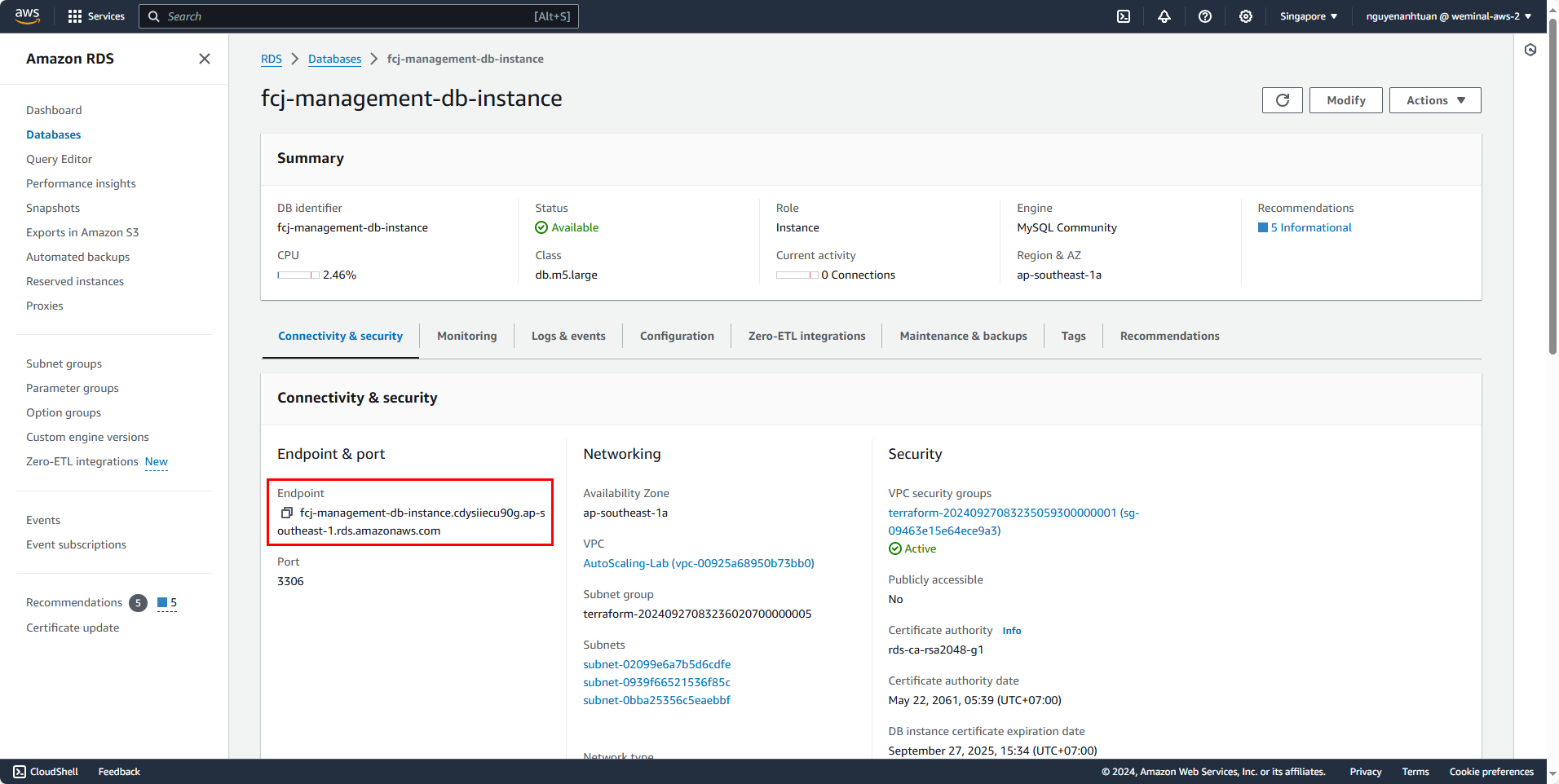 Database Endpoint Information