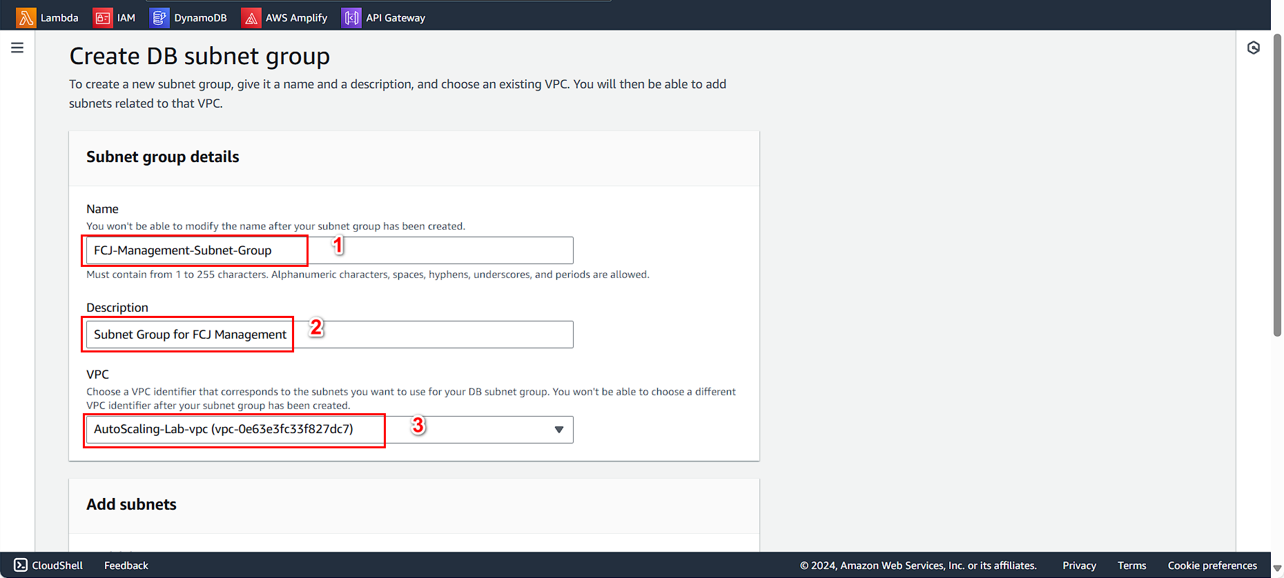DB Subnet Group Details