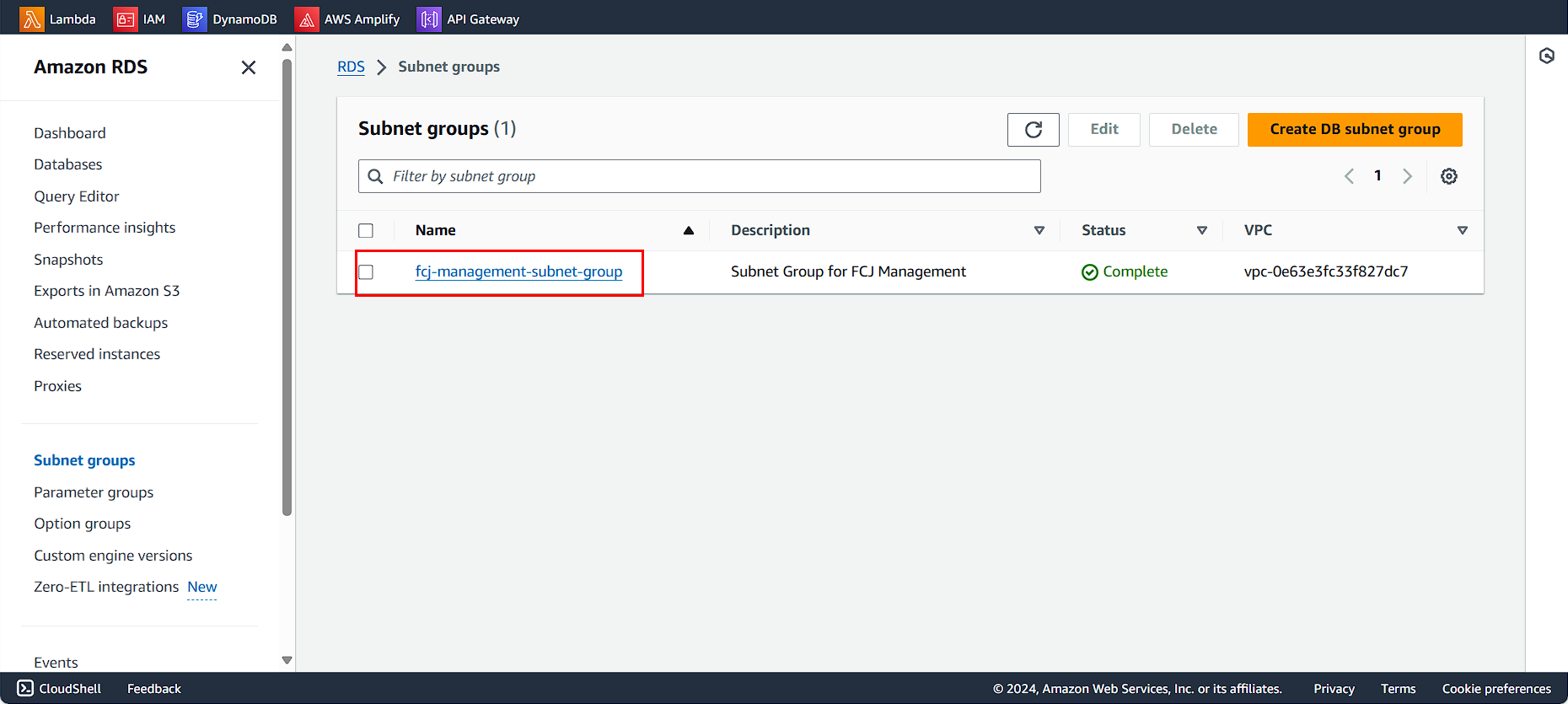 Subnet Group Created