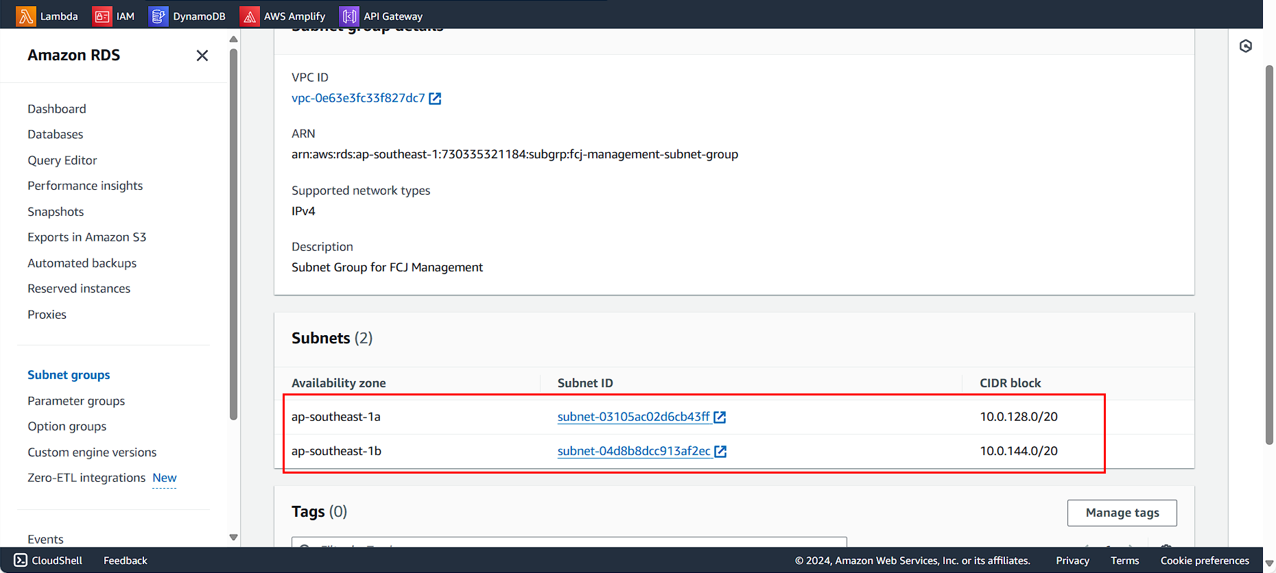 Subnet Group Details