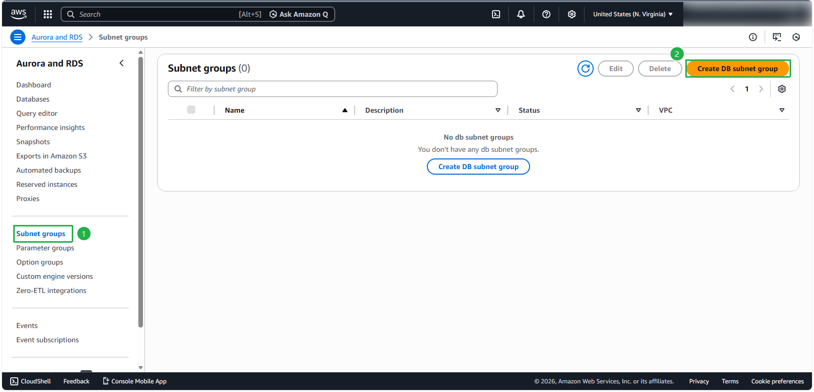 Create DB Subnet Group