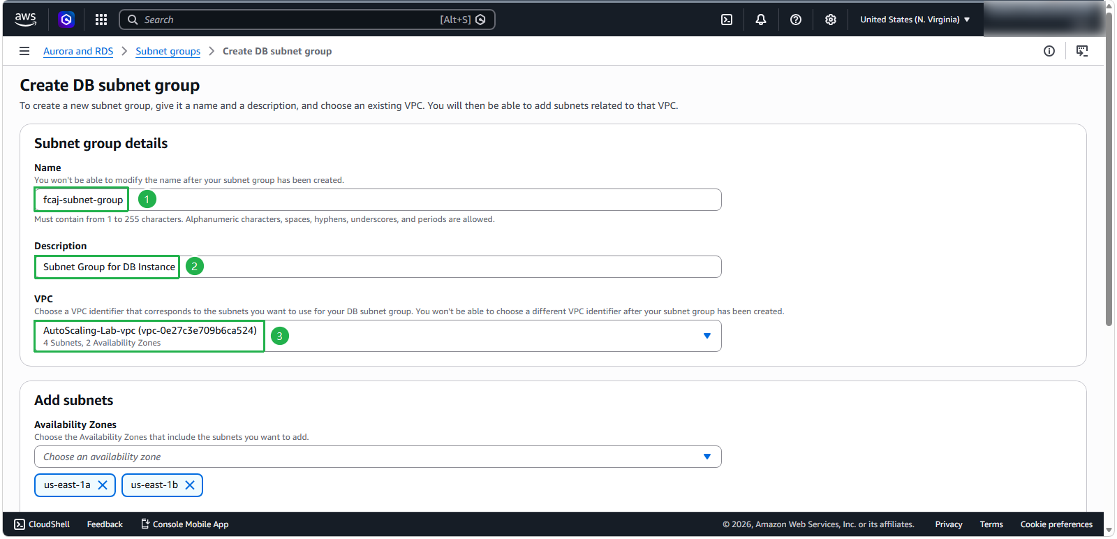 DB Subnet Group Details