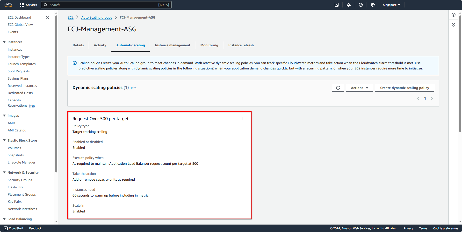 Dynamic Scaling Policy Created
